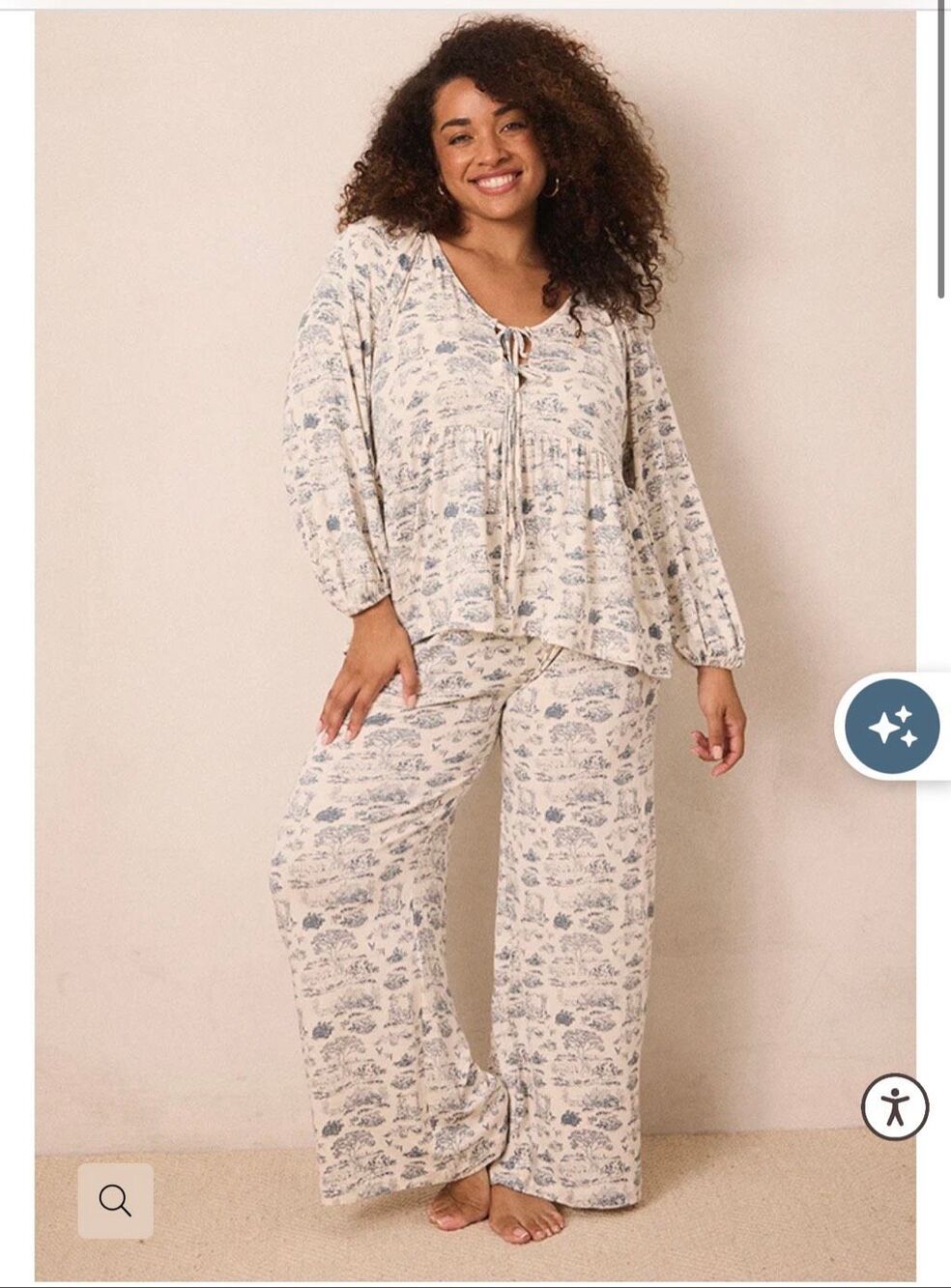 Solly Baby Bleu Toile Tie-Top Long-Sleeve Women’s Sleep Set Size M